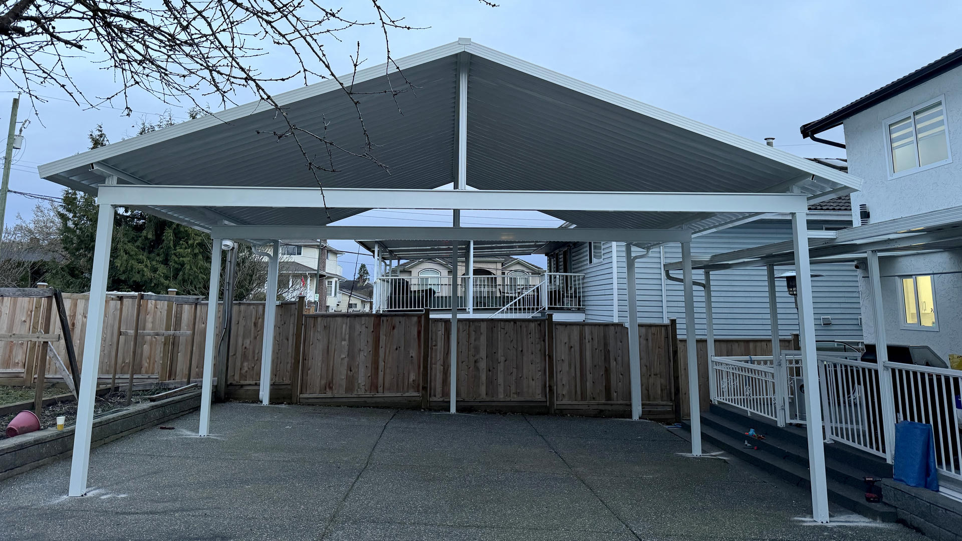 White aluminum carport cover