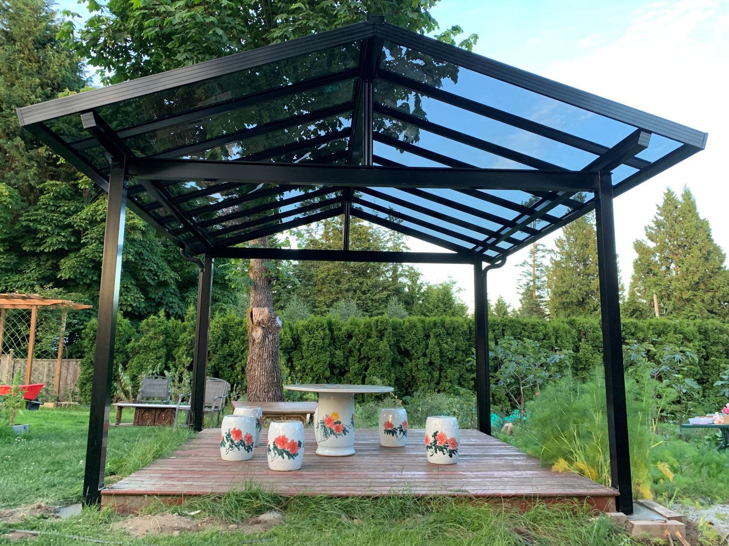 Gable roof with tinted glass